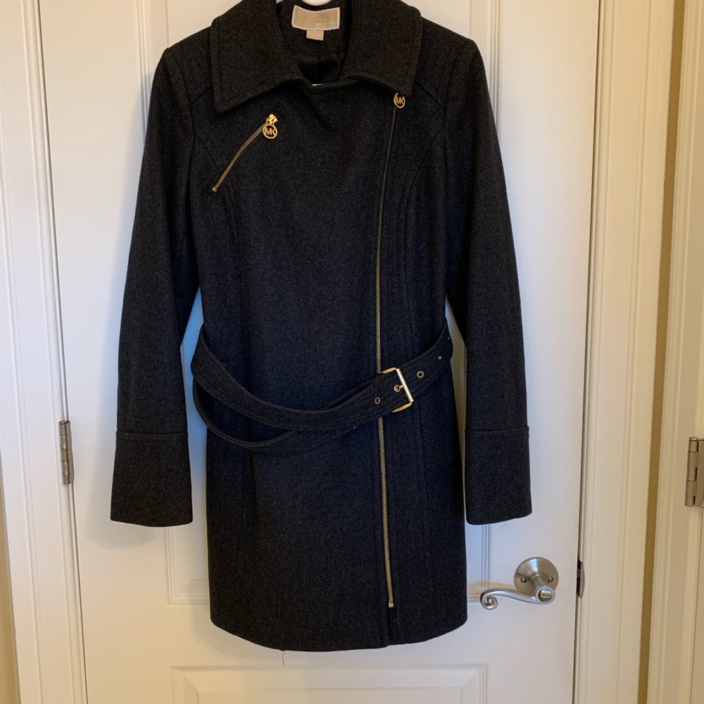 Michael Kors Dark Grey Wool Coat with Belt